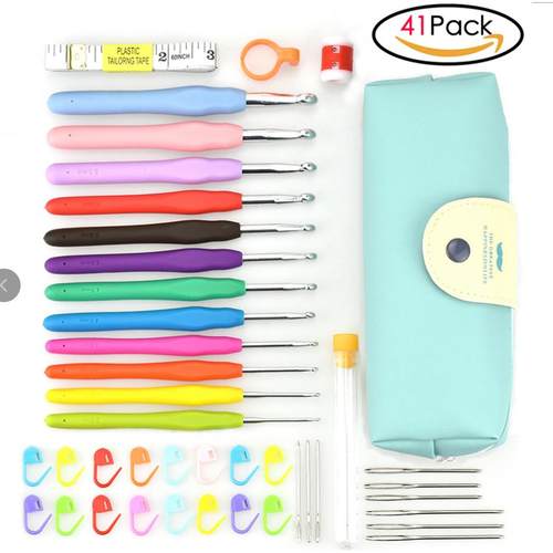 跨境属DIY手工毛衣编织工具钩针套装TPR软柄钩针材料配件包