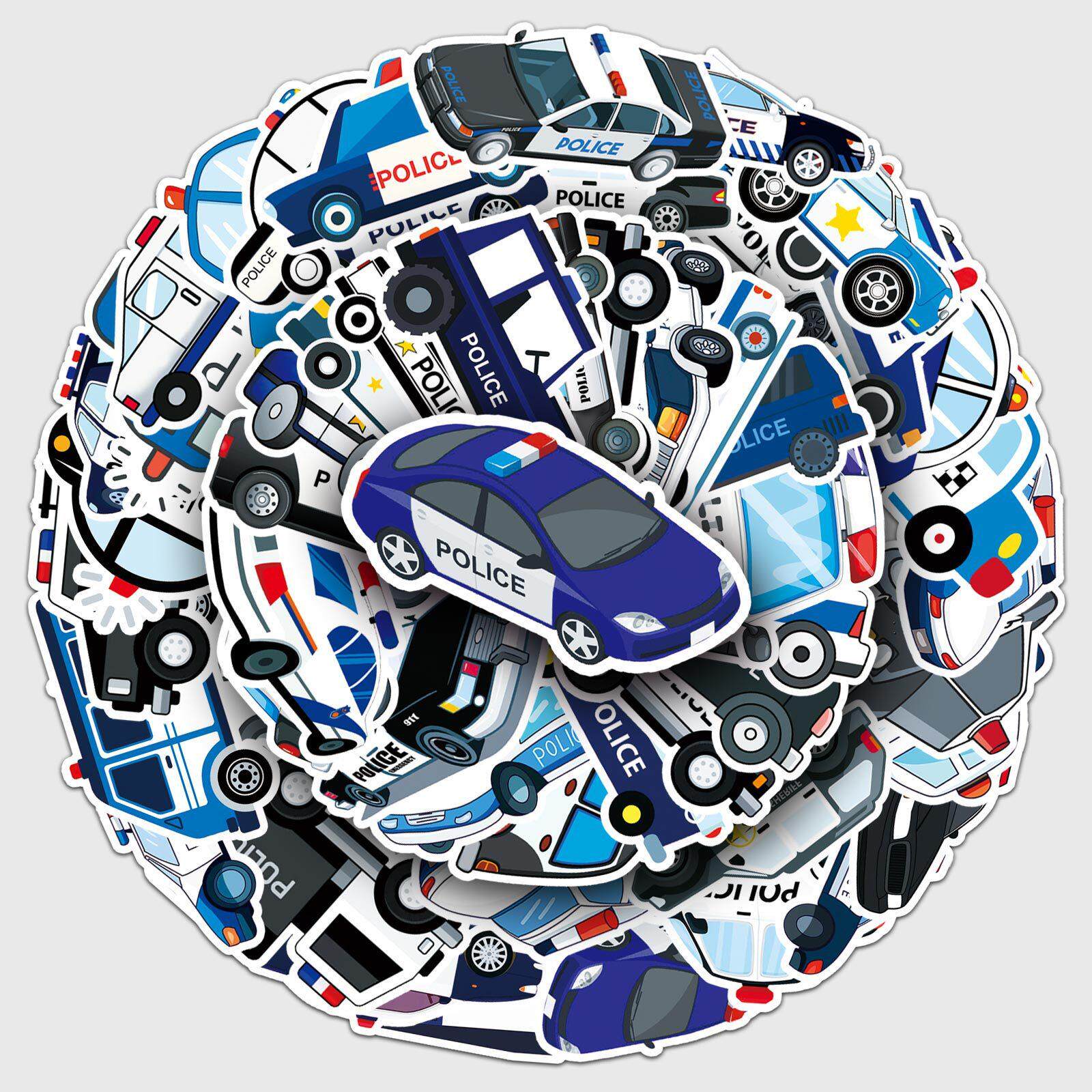50张警车涂鸦跨境卡通车子儿童奖励咕卡DIY手机壳行李箱贴纸防水