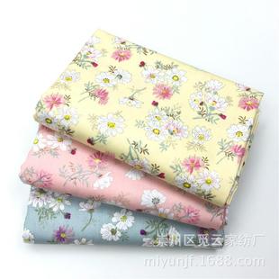全棉印花1.6宽小碎花雏菊黄色 纯棉斜纹布料 床品手工围裙布