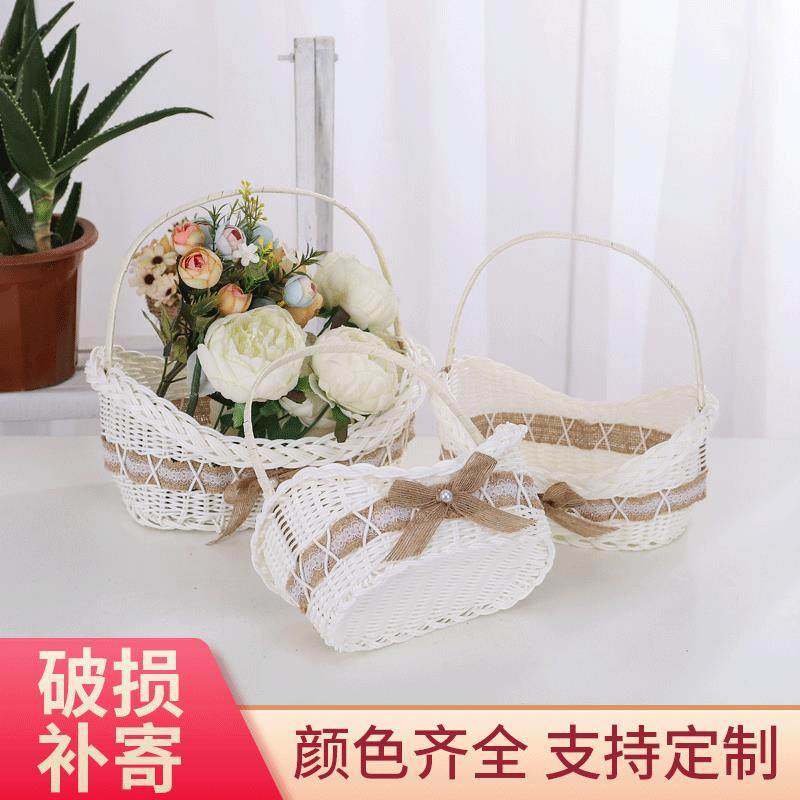 厂家编织婚礼心形撒花瓣篮手工编织玫瑰小花篮花童手提花瓣篮