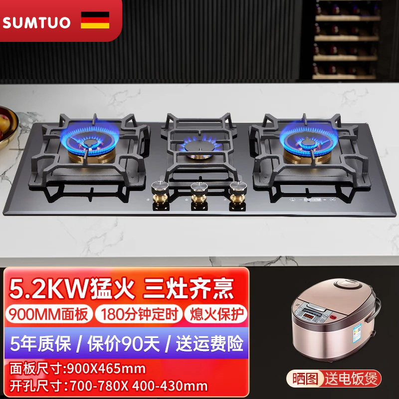 三眼燃气灶炉具煤气灶天然气液化气猛火大尺寸智能定时嵌入式灶具
