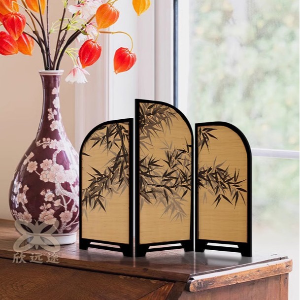 新中式屏风电视柜桌面摆件《墨竹》古风玄关家居茶桌摆台装饰画