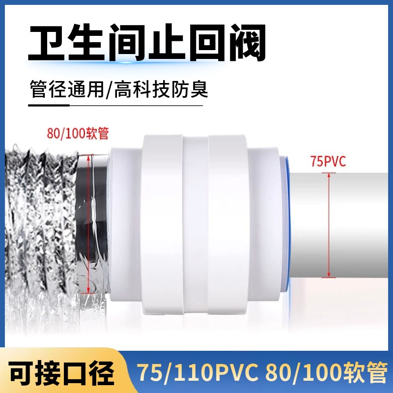 卫生间浴霸排气扇止逆阀80厕所管道止回阀100接PNVC管75/110防反