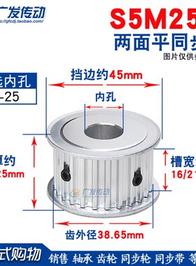 S5M两面平同步轮 S5M25齿25T 同B步轮 槽宽16/21 AF型 同步皮带轮