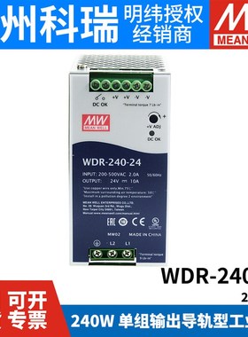 台湾明纬WDRf-240导轨240W开关电源380V转24V 48V MW薄PFC
