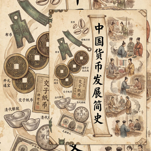 中国货币发展史图鉴贴纸历史科普中国古代史古钱币科普知识货币史