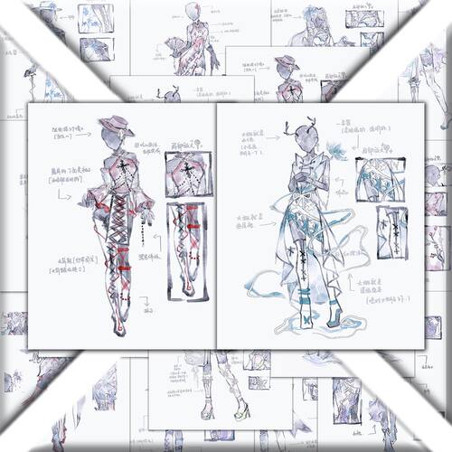 加大】64张OC服饰手绘绘画参考画画素材灵感创作贴纸装饰桌面