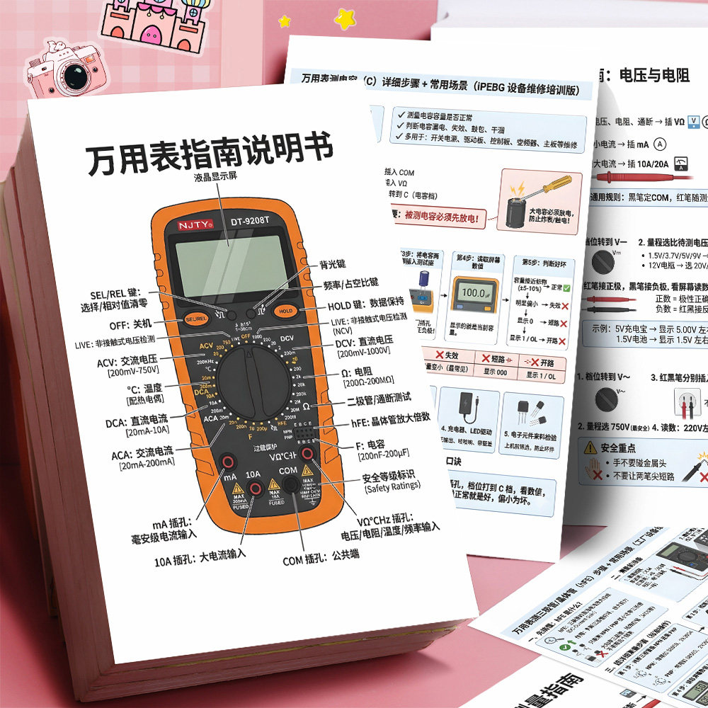 万用表电工知识零基础学习电工知识电压和电阻万用表使用指南贴纸