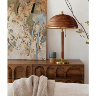 栖夏 鸟巢台灯客厅卧室书房装饰灯中古轻奢风现代风实木手工雕刻