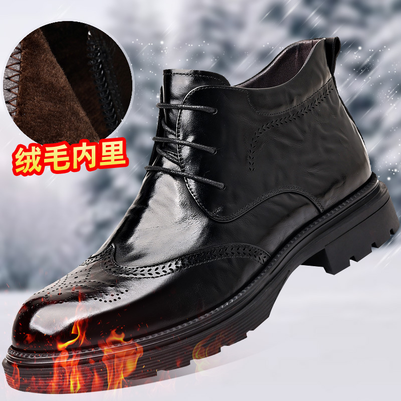 头层牛皮马丁靴男士皮鞋秋冬季新款棉鞋软底时尚百搭休闲皮靴男