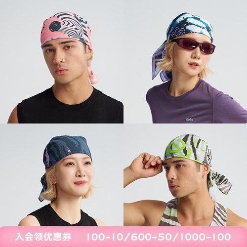 【新品】relo运动大方头巾多色印花丝巾夏纯棉发带多功能系带围巾