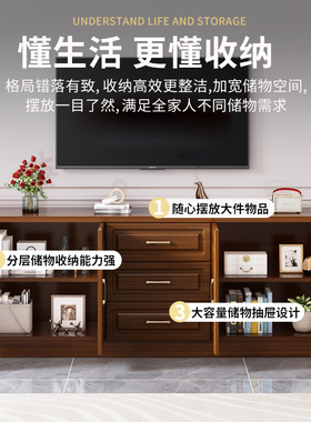 3YV5全实木现代简约多功能储物电视柜小户型家用组合柜卧室靠墙加