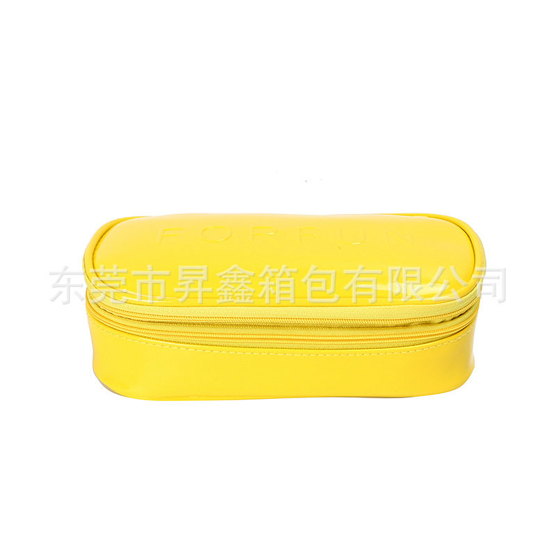 时尚新款PU化妆品收纳包 双层拉链便携天然皮革收纳包 甜美洗漱包