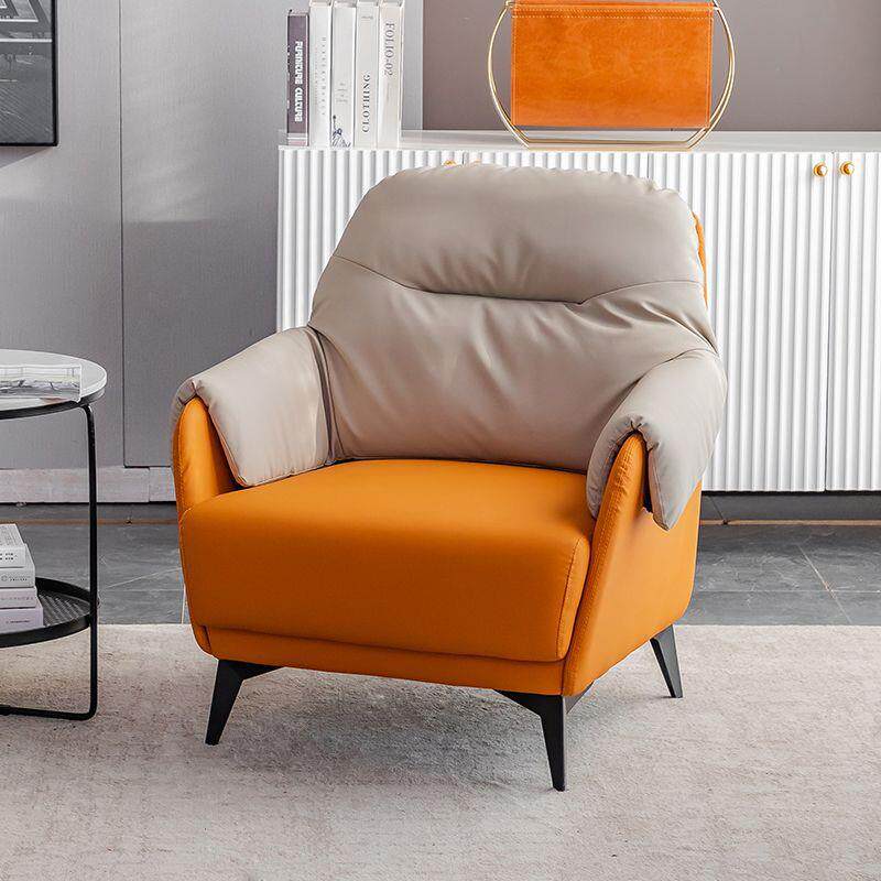 意式轻奢单人沙发椅客厅卧室酒店皮艺休闲老虎椅接待沙发桌椅组合
