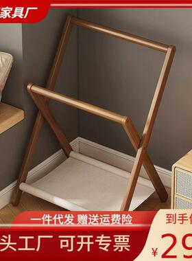 床头衣帽架落地折叠小实木卧室晚上睡觉临时搭衣裤收纳北欧挂衣架