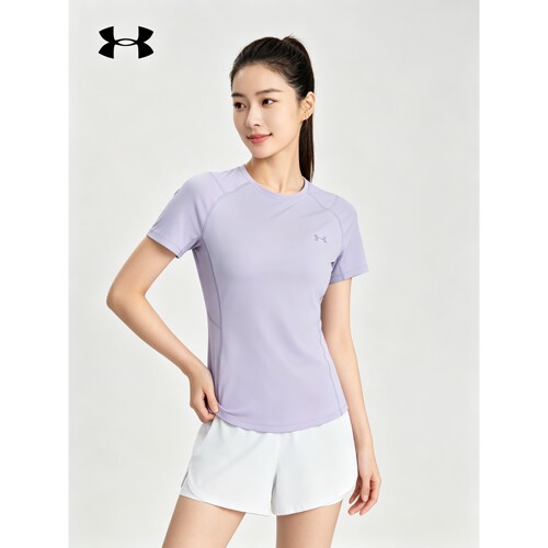 安德玛UA女子轻质训练运动短袖T恤弹力舒适修身款  6014345-536