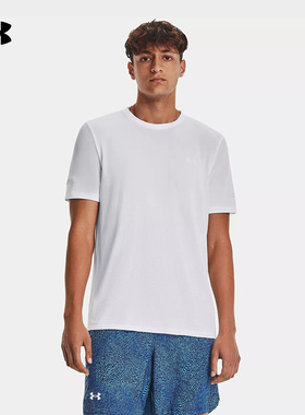 UA安德玛针织短袖男春季新款白色透气健身运动T恤上衣1375692-100