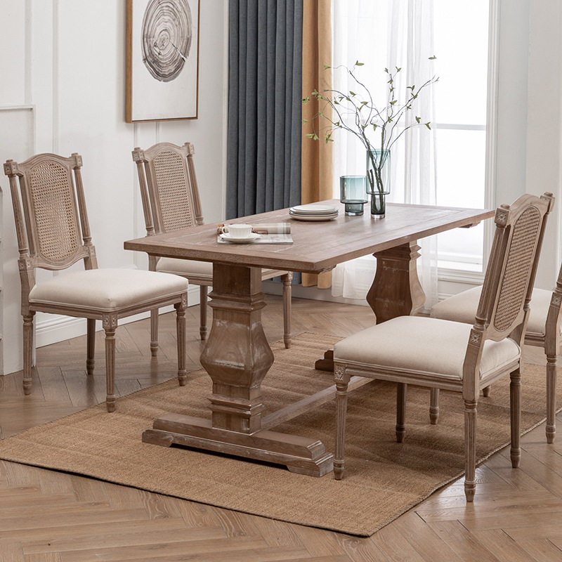 美式复古长方形餐桌家用做旧实木大脚桌咖啡厅民宿法式宴会桌子