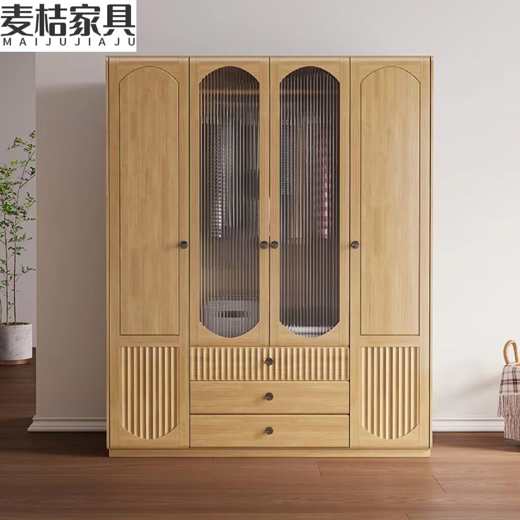 北欧简约玻璃实木小户型衣柜