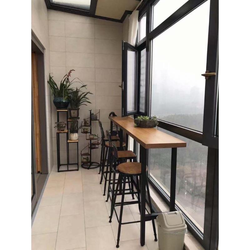 阳台吧台桌家用做旧原木实木酒怀旧桌椅靠墙复古长条高架靠窗窄桌