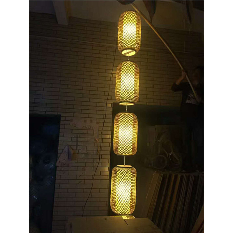 饭店茶楼装修工程竹灯笼吊灯新中式复古餐厅灯笼茶楼客栈民宿吊灯