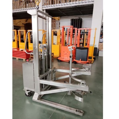 普尔夫半电动不锈钢翻转倒料车油桶堆高搬运车食品倒料拌料堆垛机