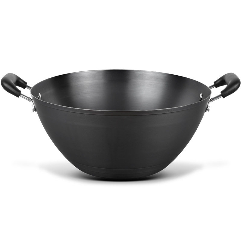 ZQ铁锅大号炒锅加深老式熟铁双耳无涂层不粘锅家用平底电磁炉炒菜