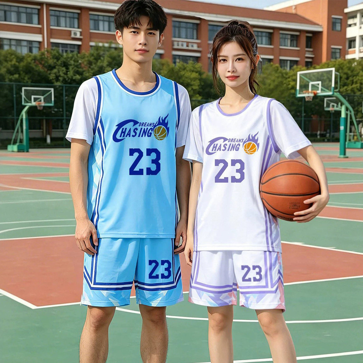 假两件有袖设计男女篮球服高颜值图片