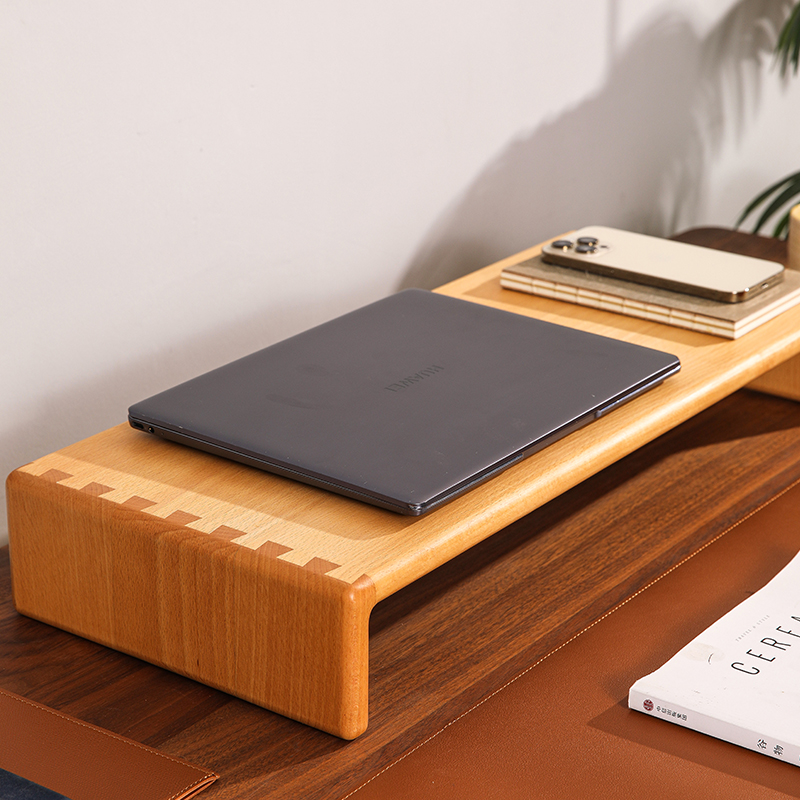 黑胡桃实木电脑桌面显示器增高架台式电脑办公室显示屏.实木置物