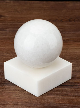 玉石风水圆球摆i件白色黄大圆石春旺丁旺运水晶球方型底坐客厅摆