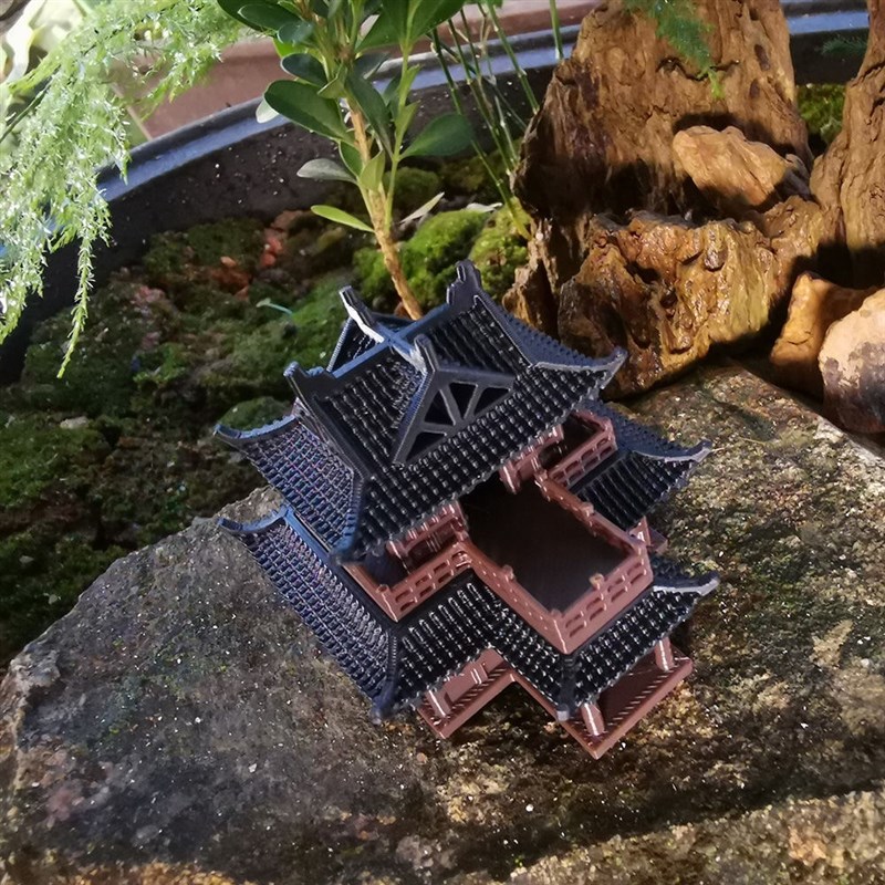 中式古建c筑模型盆景配件吸水石鱼缸微景观沙盘造景摆件古客栈