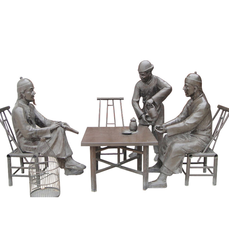 喝茶人物雕塑玻璃钢铸铜商业街道E景观装饰大型广场民俗小品雕塑