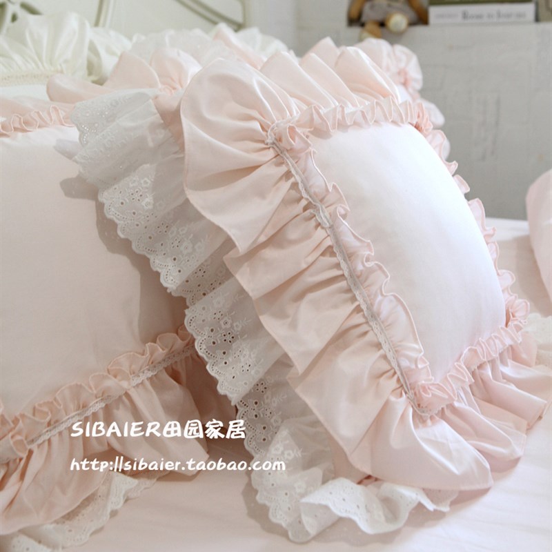 欧式韩式田园荷叶边蕾丝抱枕x套不含芯纯棉靠垫套靠枕套品质家纺