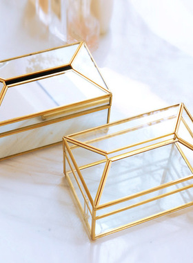 欧式创意餐巾纸抽盒客厅茶几收纳盒玻璃金色大号收纳纸.巾盒抽纸