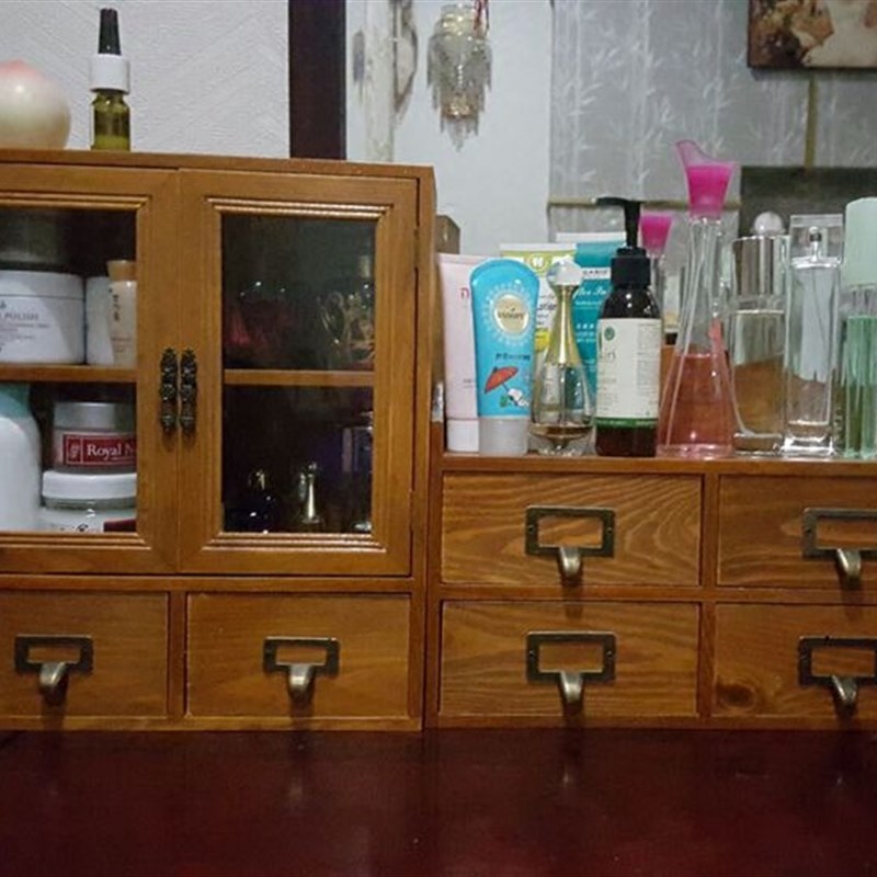 复古木质桌面化妆品置物架 分z格手饰品头饰小物件创意首饰收纳盒