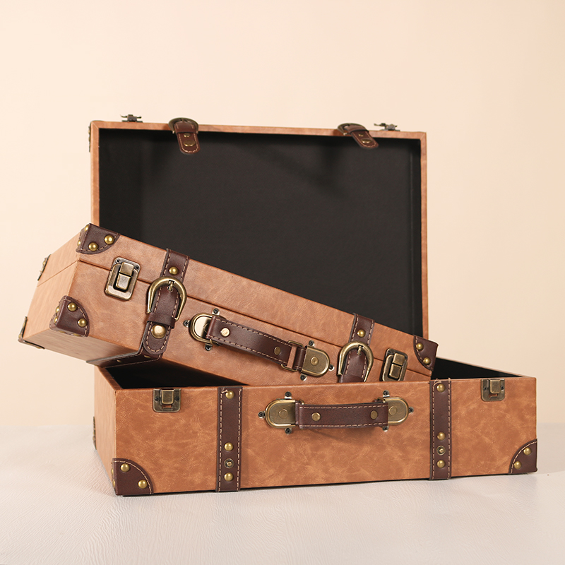 欧式复古手提箱储物木箱子收纳箱老E式皮箱摄影道具摆件杂物整理