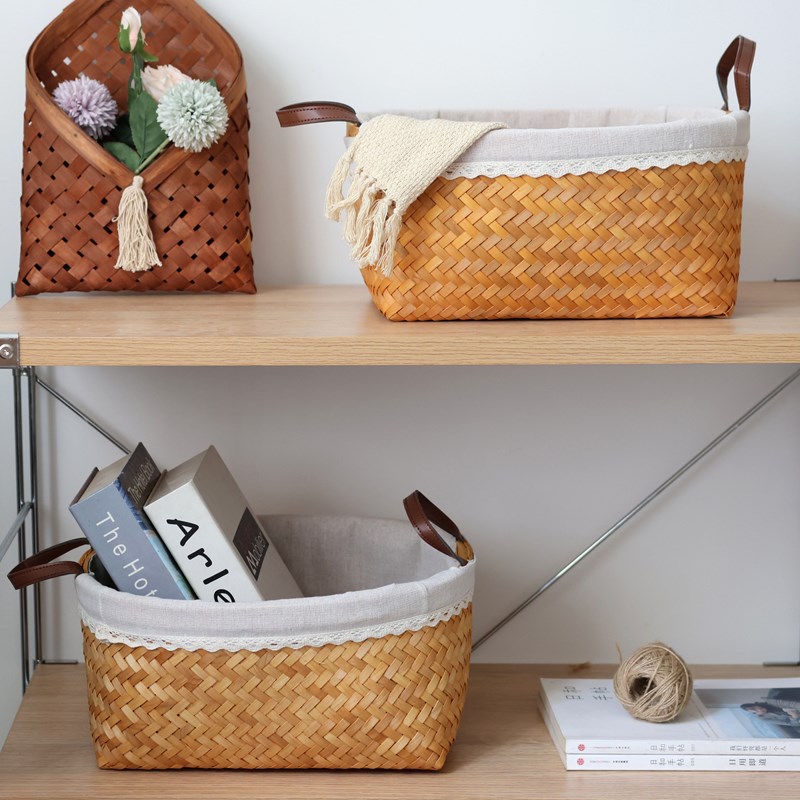 零食收纳篮手工木片编织篮野餐篮A零食筐水果篮子竹编收纳筐鸡蛋