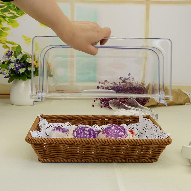 仿藤编织b面包篮带盖蛋糕点心托盘带透明罩子试吃盘藤编水果筐