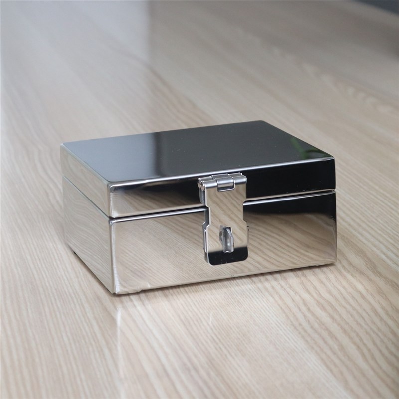 小号不锈钢银行专用收纳t盒子财务印章盒可爱便携铁盒子带锁扣定