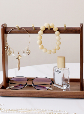 入户玄关钥匙收纳摆件实木胡桃木置物架口罩化妆品首Y饰收纳盒桌