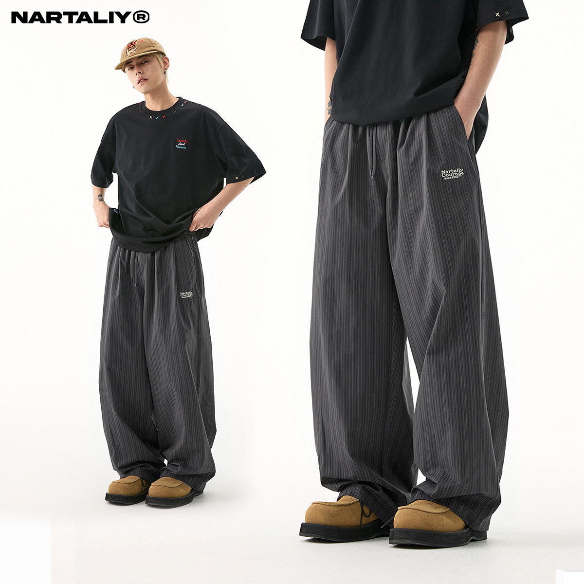 NARTALIY【秋日松弛感】复古条纹直筒阔腿休闲裤男女慵懒宽松长裤