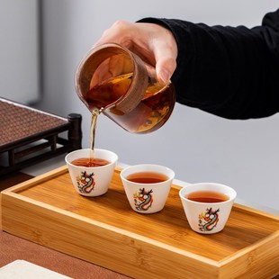 c茶水分离旅行茶具一壶三杯带陶瓷内胆户外泡茶套装 创意便携式 玻