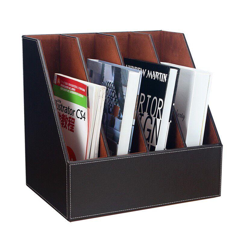 创意皮革三层文件架 资料架子栏木质 办公用品Q多层桌面收纳架筐