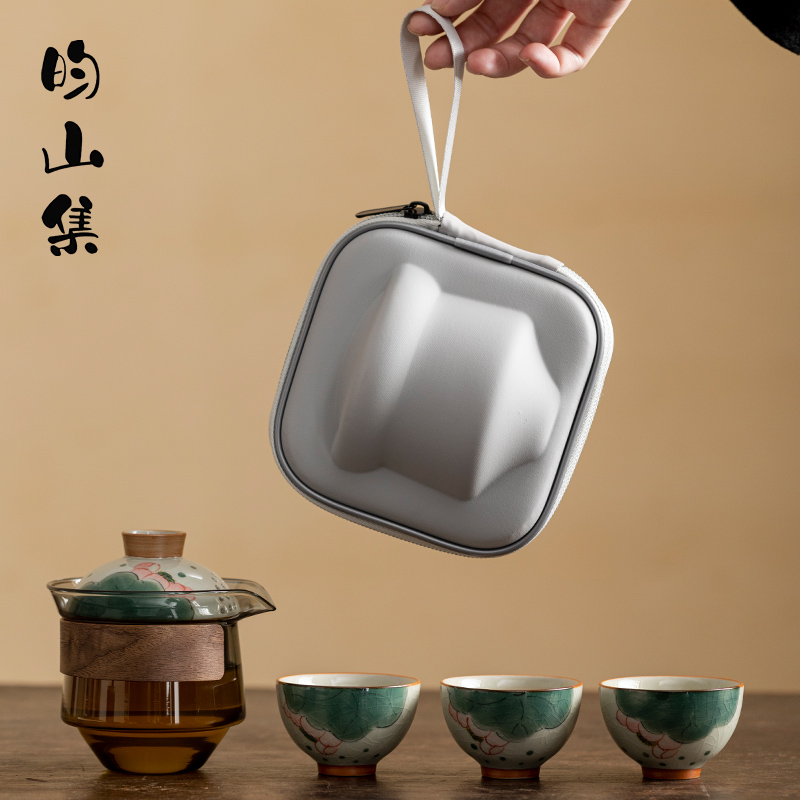 快客杯一壶三杯哥窑便携式户外旅行茶具套装随P身旅游露营泡茶茶
