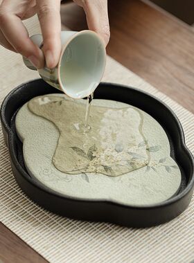 中式黑陶海棠壶承家用小型干泡台茶承茶盘茶N托盘功夫茶具茶道配