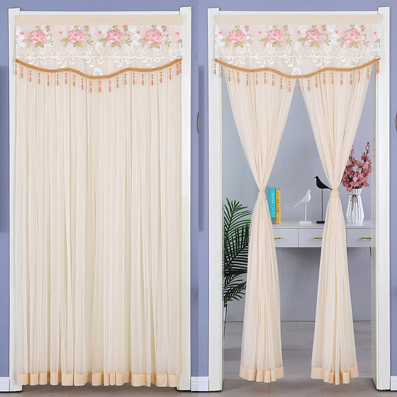 红色门帘结婚家用婚o房门喜庆卧室免打孔新款蕾丝防蚊隔断纱帘