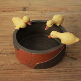 茶宠摆件创意宜兴j紫砂精品可养小猪喝水丰衣足食水槽茶玩茶洗黄