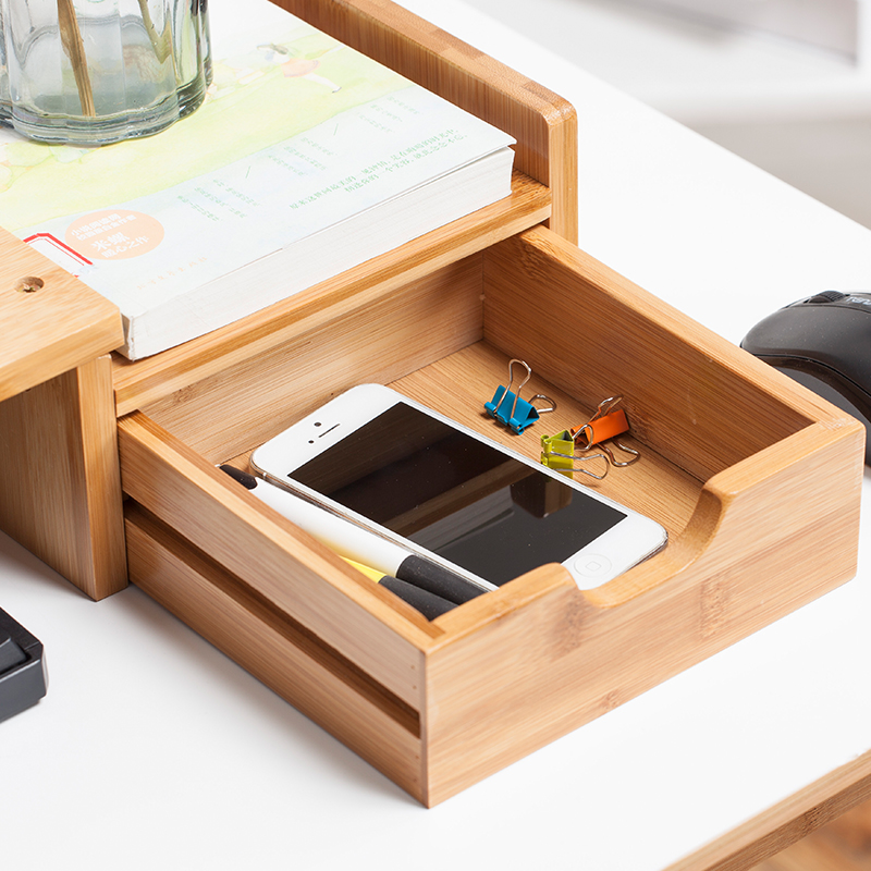 楠竹电脑增高架h桌面收纳置物架实木底座显示屏增高托架显示器架