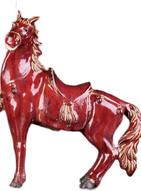 石湾窑瓦b红窑变釉红色瓷器马一马平川生肖马摆件办公室陶瓷装饰