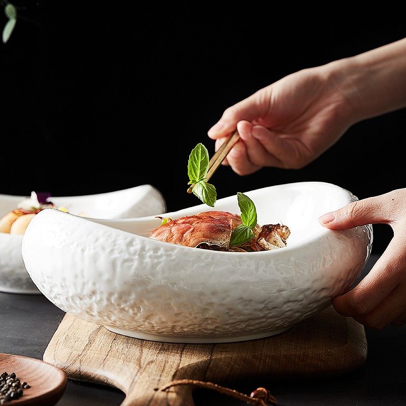 创意白色c石纹异形不规则意境菜盘沙拉碗凉菜盘酒店餐厅农家乐餐,餐饮具,盘,淘宝优惠券,粉丝福利购,淘宝优惠卷
